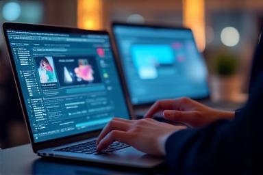 Person editing digital video content.