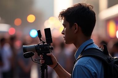 Journalist in the field reporting news.