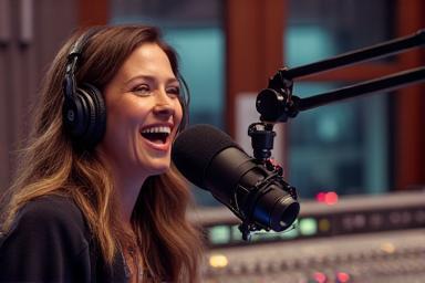 Radio DJ speaking into a microphone.